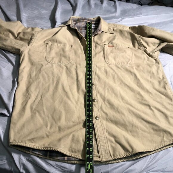 Vintage Carhartt Mens Shirt Jacket XLT Khaki Flannel Lined Snap Shacket S96GKH - Picture 8 of 16